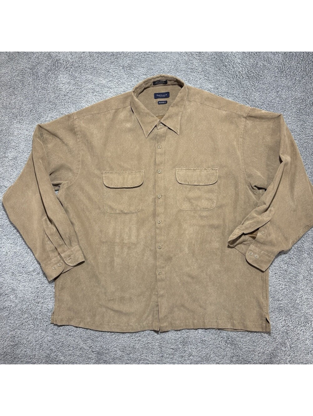 Van Heusen Soft Suede Men’s XXL Polyester Long Sleeve Button Up Brown Shirt